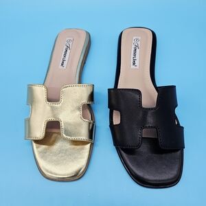 Forever Link Women's Slide Sandals in Gold and Black